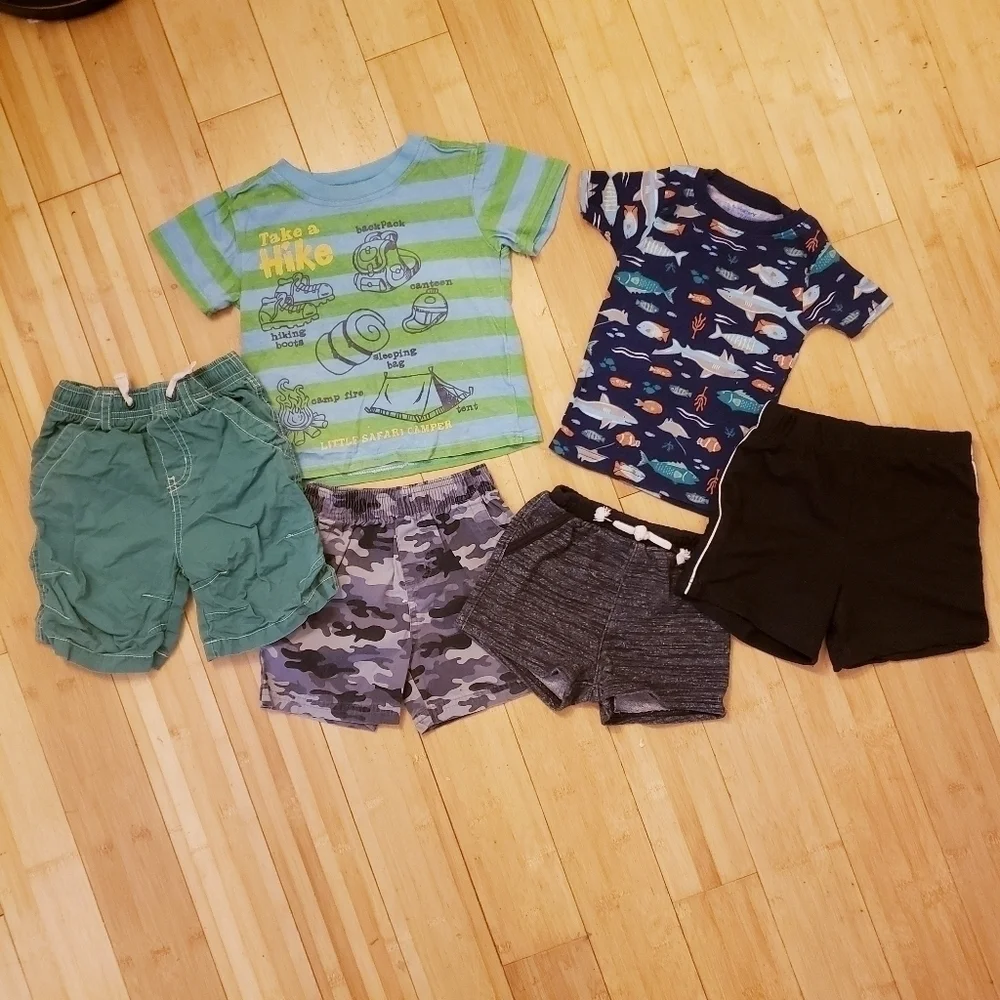 6 Piece Lot Boys 24M Months Spring Summer Clothing T-Shirts Shorts Casual EUC